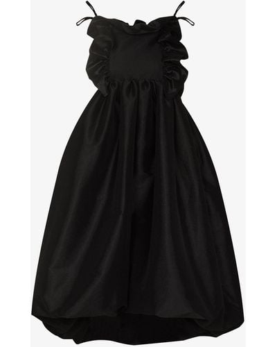 Kika Vargas Ramya Ruffled Silk Midi Dress - Black