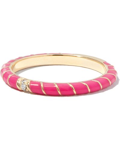 Yvonne Léon 9k Yellow Alliance Enamel Diamond Ring - Pink