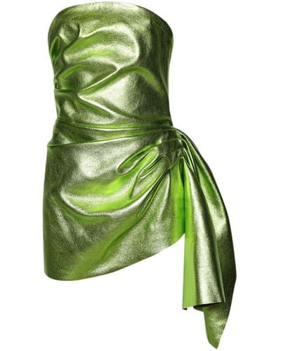 LAQUAN SMITH Draped Leather Mini Dress - Green