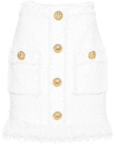 Balmain High-waist Tweed Miniskirt - White