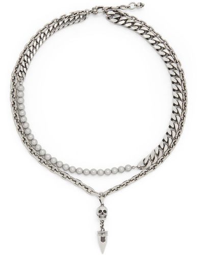 Alexander McQueen Skull Pearl-Embellished Stud Necklace - Metallic