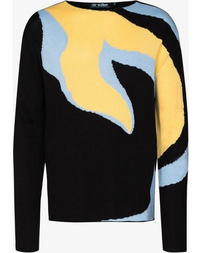 AV VATTEV O'keeffe Intarsia Knit Sweater - Men's - Cotton/polyamide/viscose - Black