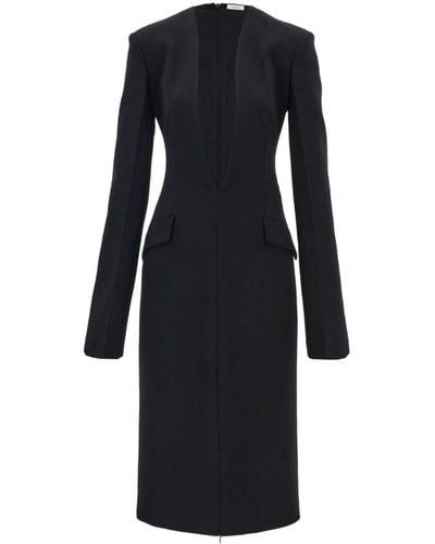 Ferragamo V-neck Wool Dress - Black