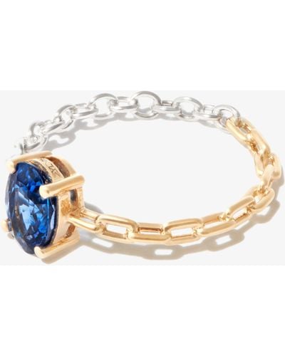 Yvonne Léon 9k Yellow And White Gold Solitaire Sapphire Chain Ring - Women's - Sapphire/9kt Yellow Gold - Blue