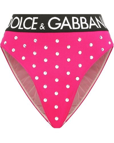 Dolce & Gabbana Crystal Embellished High-waisted Briefs - Pink