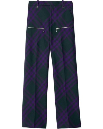 Burberry Check-pattern Wool Pants - Blue