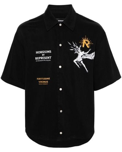 Represent Icarus-print Press-stud Shirt - Black