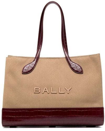 Bally Embroidered-logo Canvas Tote Bag - Brown