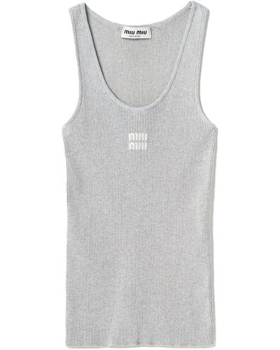 Miu Miu Rib-Knit Cotton Tank Top - Gray