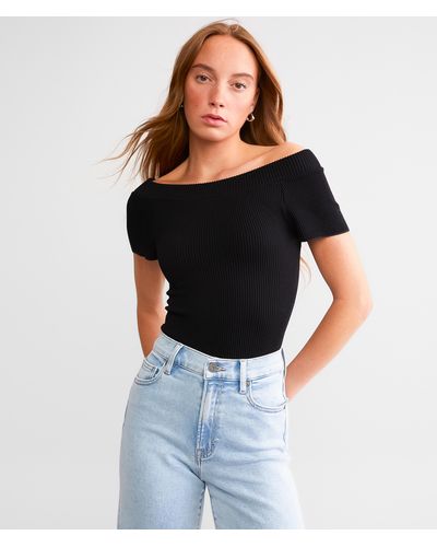 Free People Ribbed Seamless Off The Shoulder Top - Black