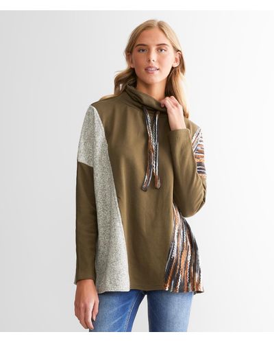 BKE Cowl Neck Pieced Pullover - Brown