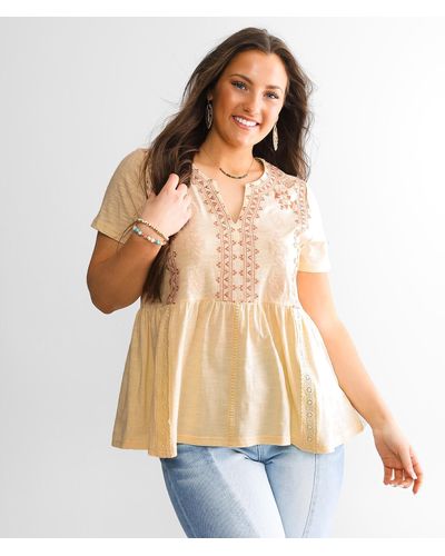 Miss Me Embroidered Peplum Top - Natural