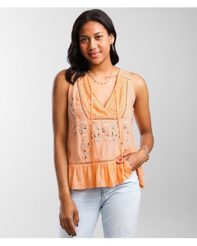 Miss Me Embroidered Floral Tank Top - Orange