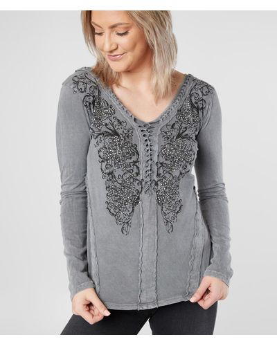 Affliction Coleford Ranch Double V-neck Top - Gray