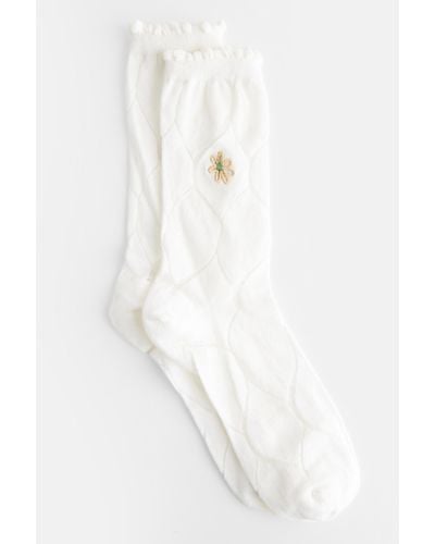 BKE Floral Embroidered Socks - White