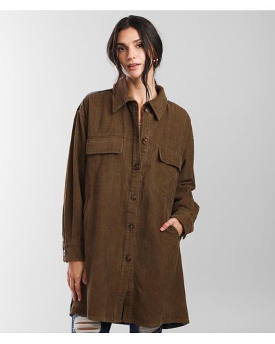 Gilded Intent Corduroy Plaid Shacket - Brown