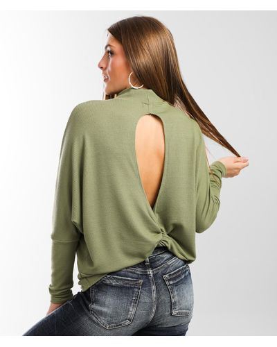 Buckle Black Ribbed Knit Top - Green