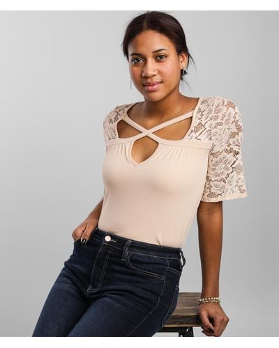 Buckle Black Shaping & Smoothing Pieced Lace Top - Natural