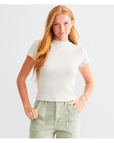 FITZ + EDDI Ribbed Knit Cropped Henley - Women's Shirts/Blouses in Mint