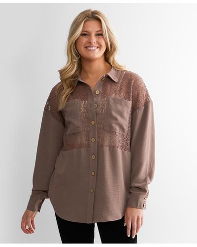 Daytrip Pieced Lace Shirt - Brown