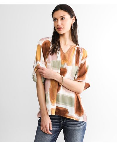 Buckle Black Abstract Chiffon Top - Brown