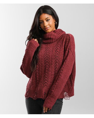 BKE Chenille Turtleneck Sweater - Red