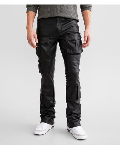 Smoke Rise Stacked Faux Leather Cargo Pant - Black