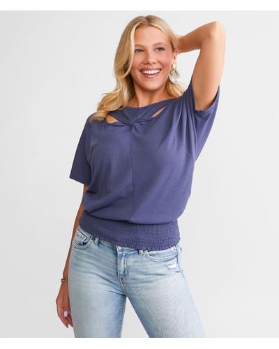 Daytrip Twisted Front Dolman Top - Blue