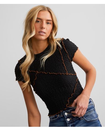 Gilded Intent Fitted Crinkle Top - Black