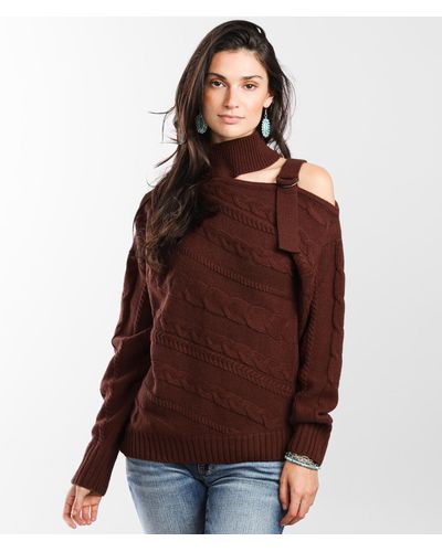Daytrip Cut-out Shoulder Sweater - Brown