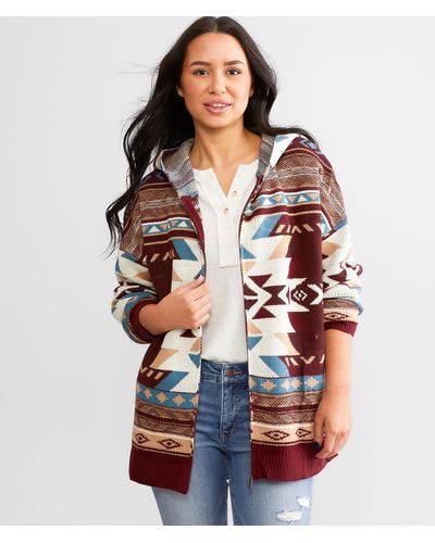 Wrangler Aztec Hooded Cardigan Sweater - Brown