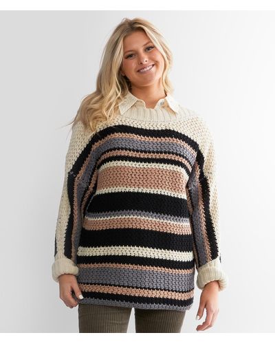 Daytrip Striped Open Weave Sweater - Black
