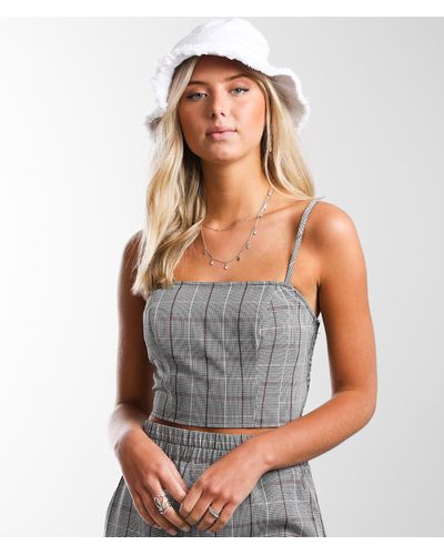 Gilded Intent Plaid Tank Top - Gray