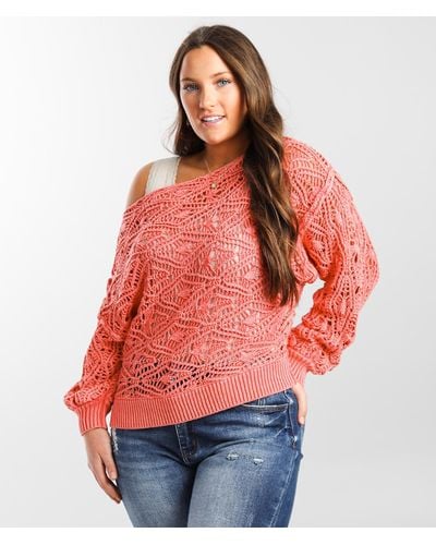 BKE Washed Pointelle Sweater - Pink
