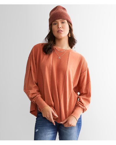 Gilded Intent Pieced Waffle Knit Top - Orange
