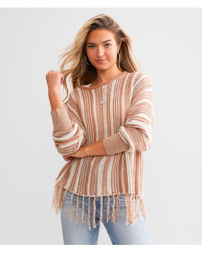 BKE Slouchy Striped Sweater - Brown