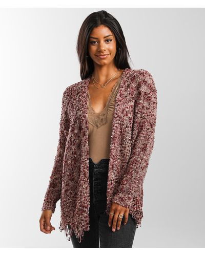 BKE Nubby Chenille Cardigan Sweater - Red