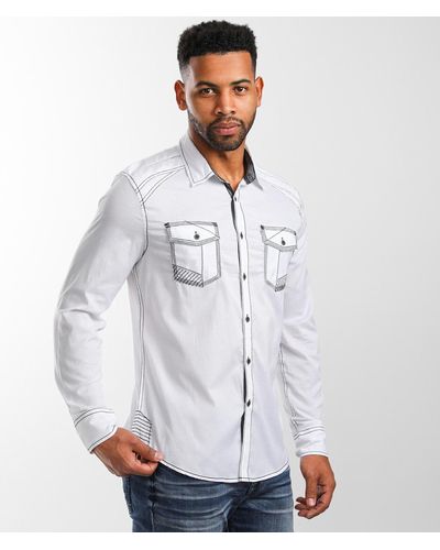 Buckle Black Embroidered Athletic Stretch Shirt - White