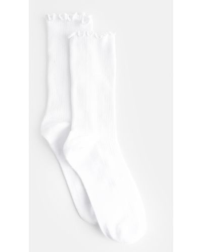 BKE Ribbed Ruffle Socks - White