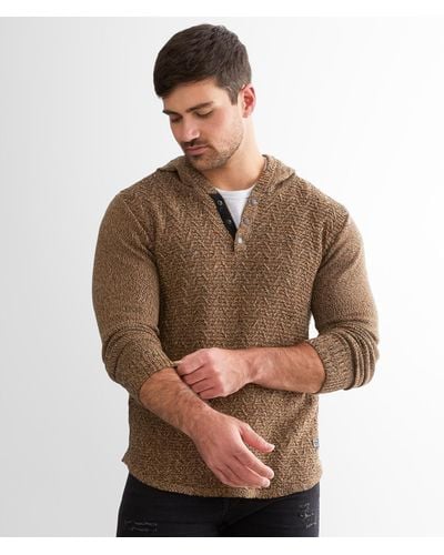 Outpost Makers Ribbed Henley Hooded Sweater - Brown