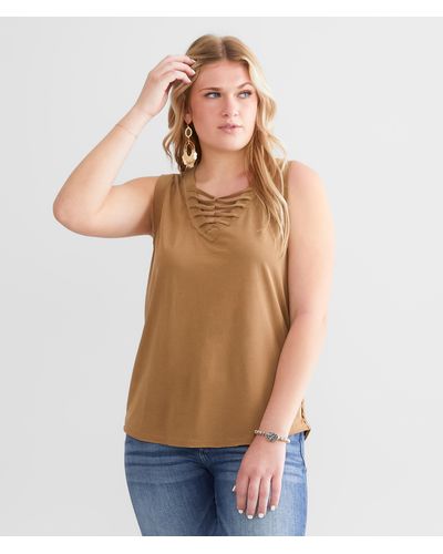 BKE Strappy Exposed Seam Tank Top - Brown