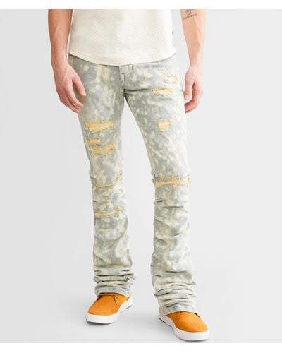 Smoke Rise Lazy Stacked Flare Stretch Jean - Natural