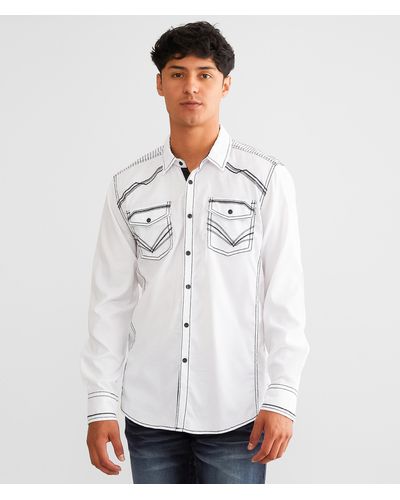 Buckle Black Embroidered Athletic Stretch Shirt - White