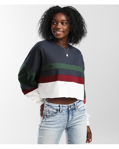 FITZ + EDDI Fitz + Eddi Striped Slouchy Cropped T-shirt - Blue