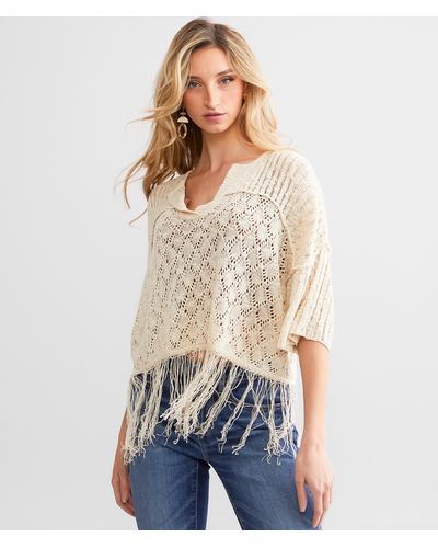 Miss Me Crochet Fringe Cropped Sweater - White