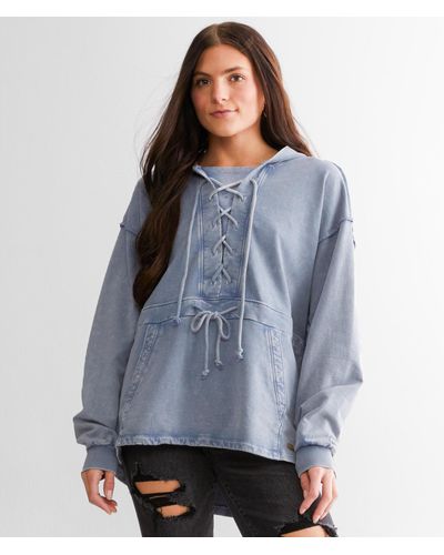 BKE Washed Lace-up Hoodie - Blue
