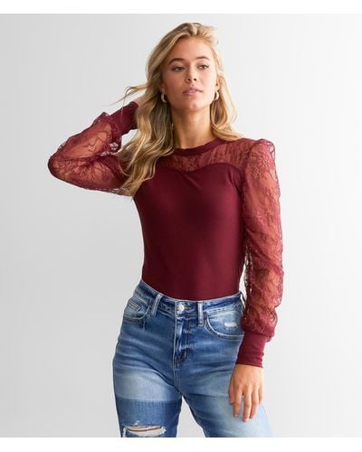 BKE Pieced Lace Top - Red