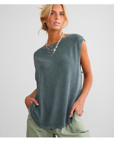 Gilded Intent Washed Thermal Tank Top - Blue