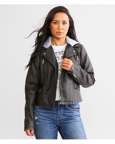BKE Faux Leather Hooded Jacket - Black