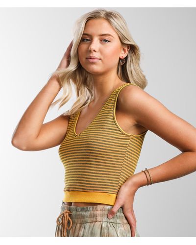 Gilded Intent Striped V-neck Cropped Tank Top - Yellow
